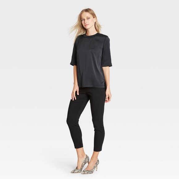 Who What Wear Tops - Who What Wear Elbow Length Silky Black Dress Top